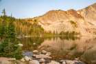 USA, Wyoming, Medicine Bow National Forest. Landscape with mountain and   Lake Marie reflection. Art Print